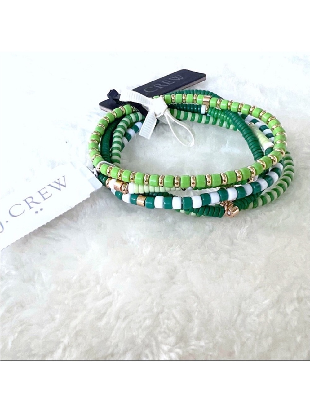 J. Crew Green and Gold 5 piece Beaded Bracelet set